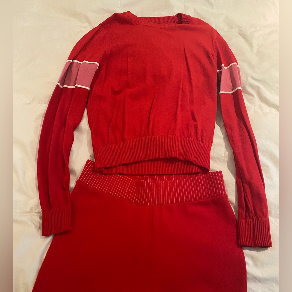 Free People Red Wide Leg Pants & Top Set